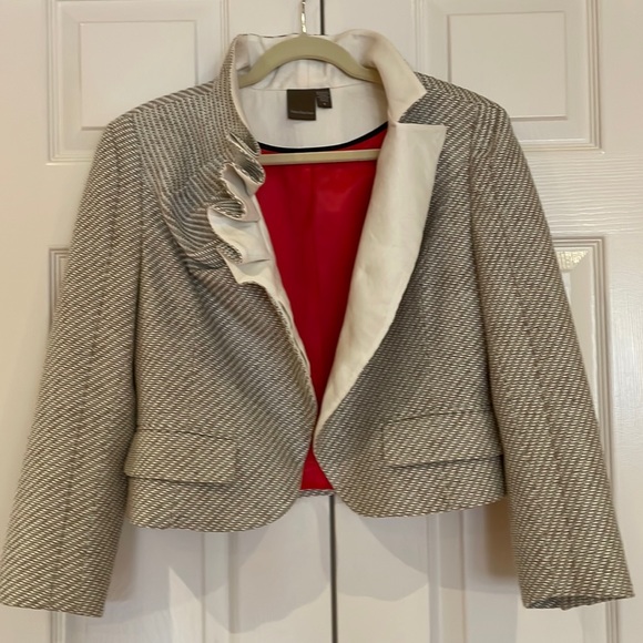 Canadian Designer AndyThéAhn Detailed Jacket & Skirt taupe/ivory. Size 6, New. - Picture 2 of 15